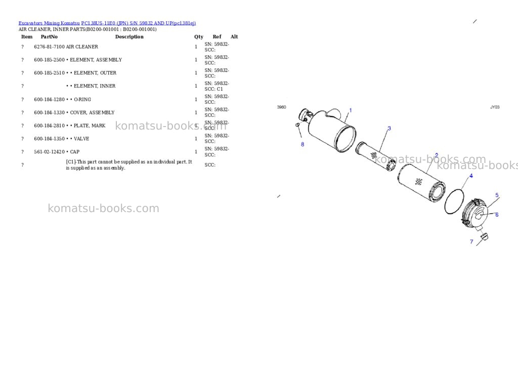 Komatsu PC138US-11E0 (JPN) S/N 59832 AND UP Parts catalog cover Page 4