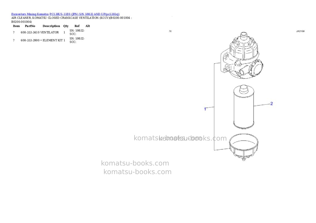 Komatsu PC138US-11E0 (JPN) S/N 59832 AND UP Parts catalog cover Page 7