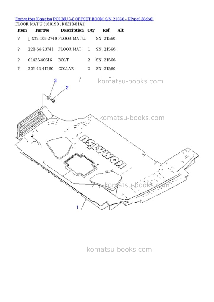 Komatsu pc138us-8 offset boom s/n 21560 - up Parts catalog cover Page 10 Komatsu pc138us-8 offset boom s/n 21560 - up Parts catalog cover Page 10