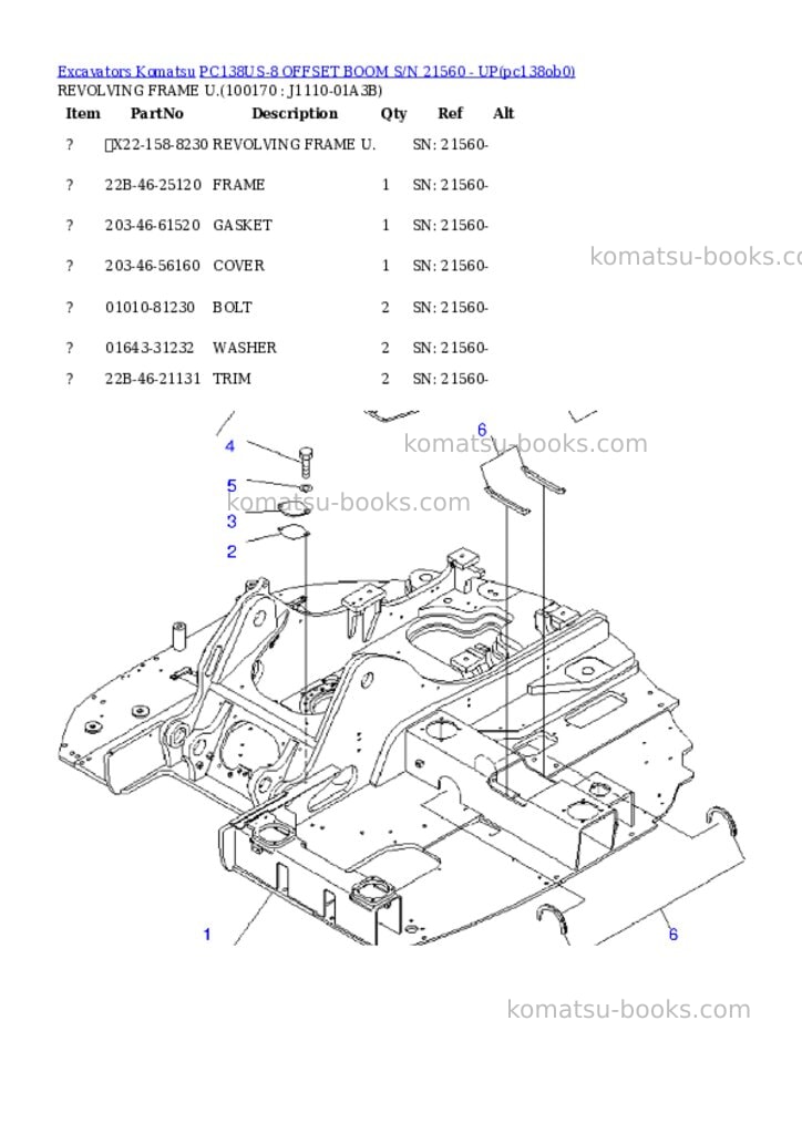 Komatsu pc138us-8 offset boom s/n 21560 - up Parts catalog cover Page 8 Komatsu pc138us-8 offset boom s/n 21560 - up Parts catalog cover Page 8