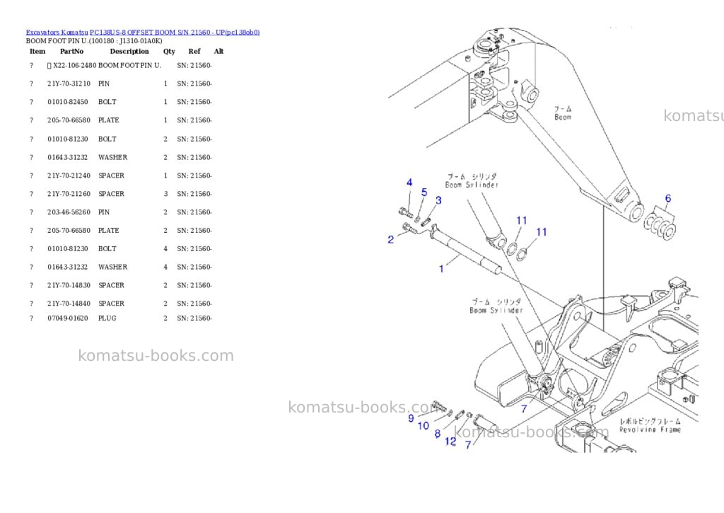 Komatsu pc138us-8 offset boom s/n 21560 - up Parts catalog cover Page 9 Komatsu pc138us-8 offset boom s/n 21560 - up Parts catalog cover Page 9