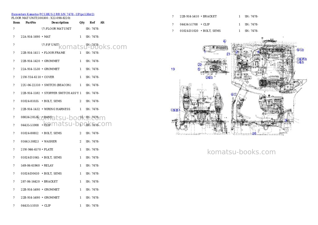 Komatsu pc138us-2 rr s/n 7478 - up Parts catalog cover Page 2