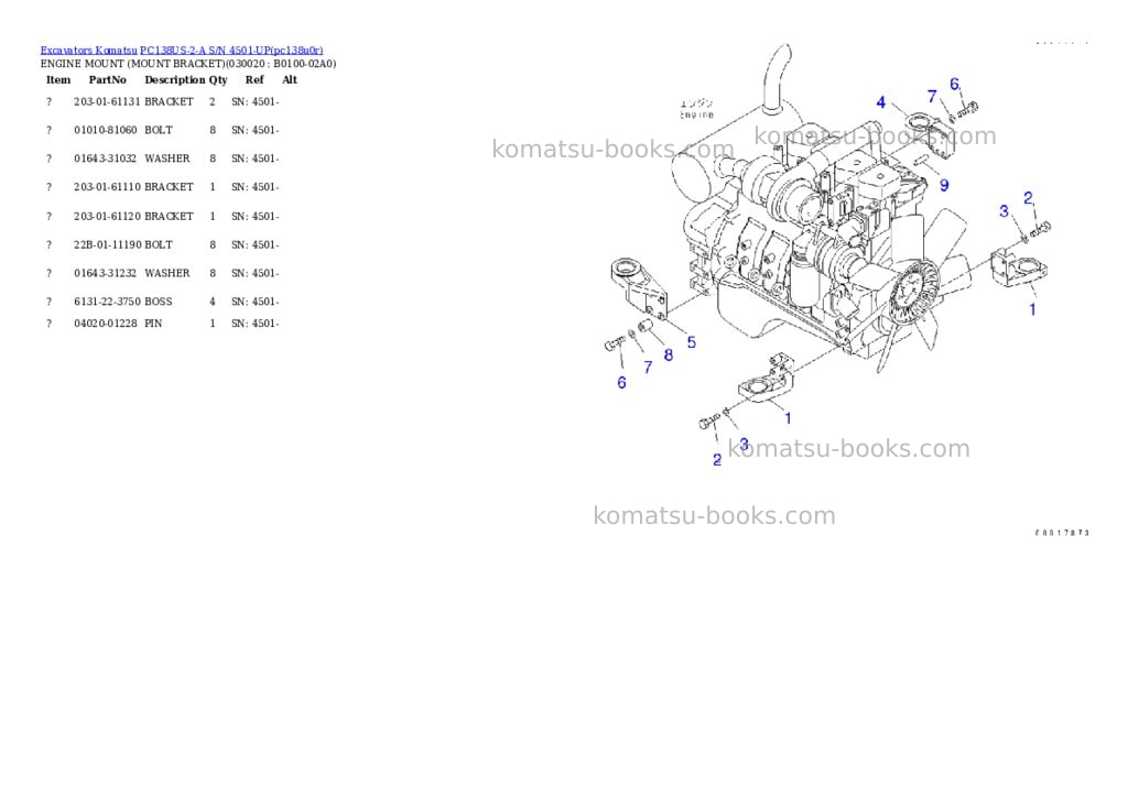 Komatsu pc138us-2-a s/n 4501-up Parts catalog cover