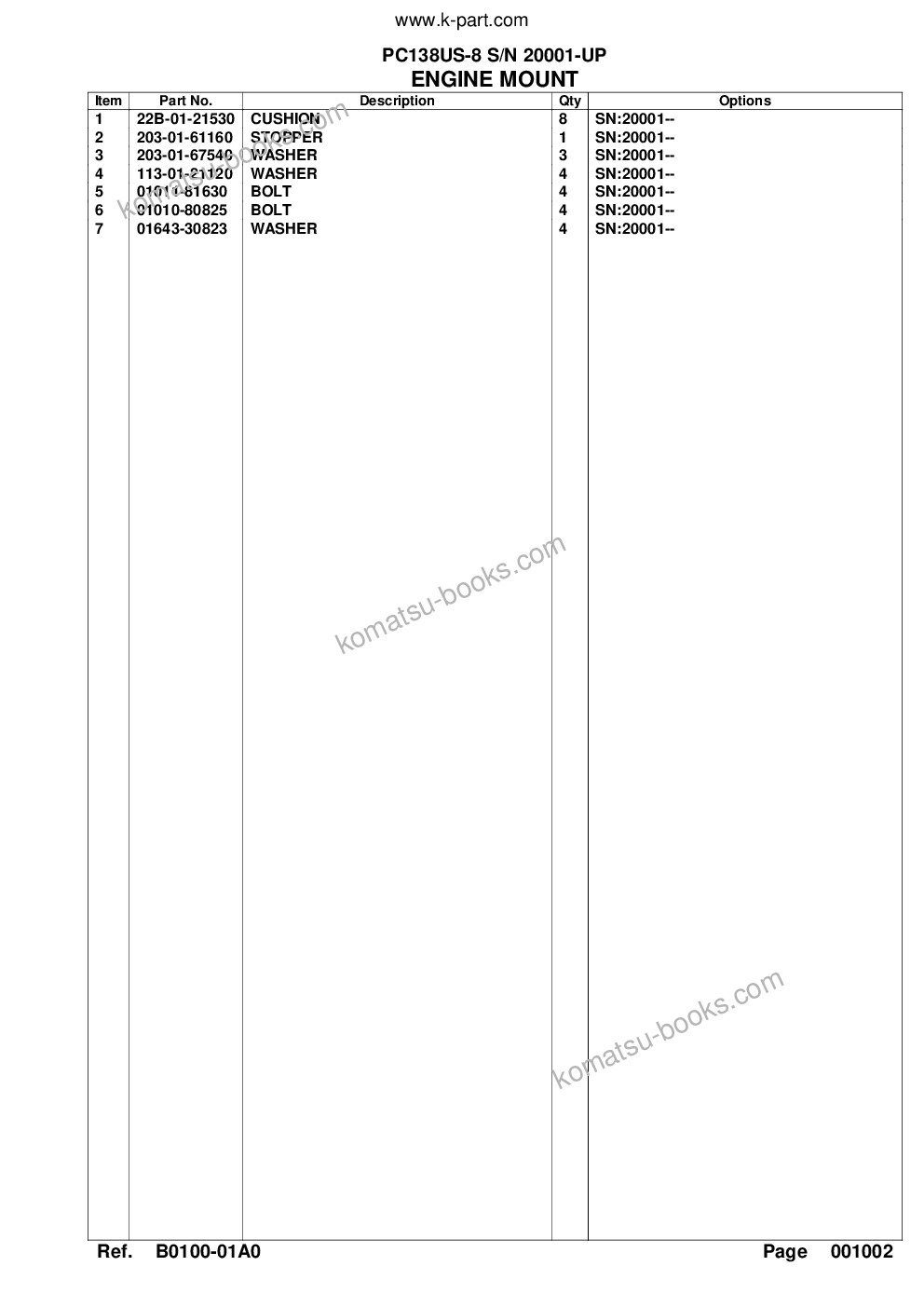 Komatsu pc138us-8 s/n 20001-up Ersatzteilkatalog Titelseite Seite 6