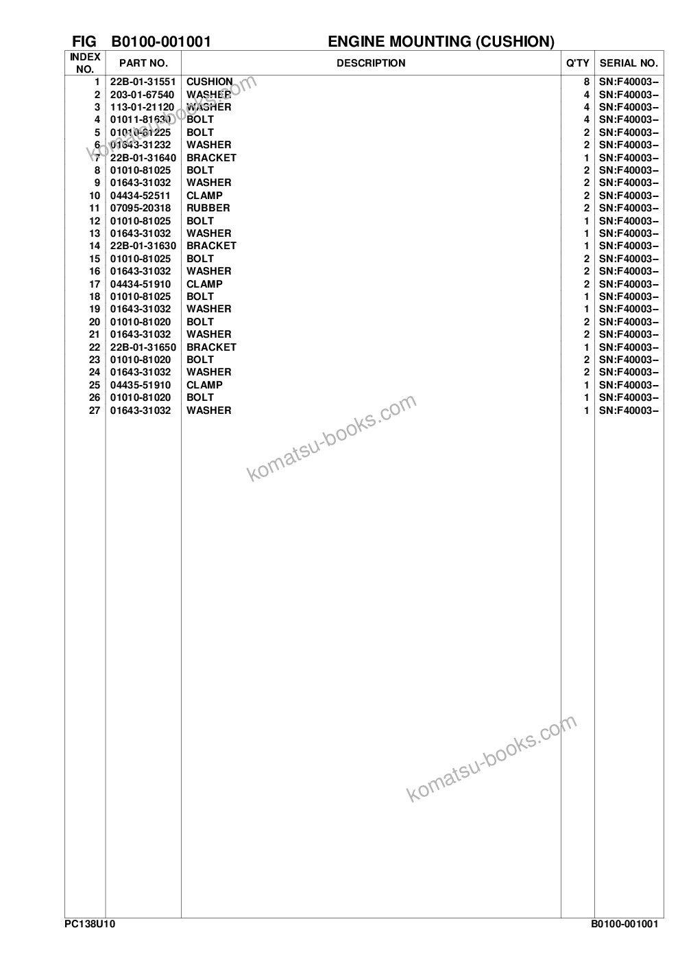 Komatsu pc138us-10 s/n f40003 and up Parts catalog cover Page 6