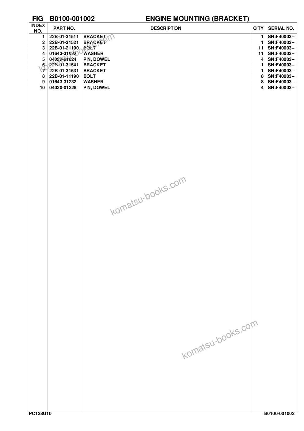 Komatsu pc138us-10 s/n f40003 and up Parts catalog cover Page 8