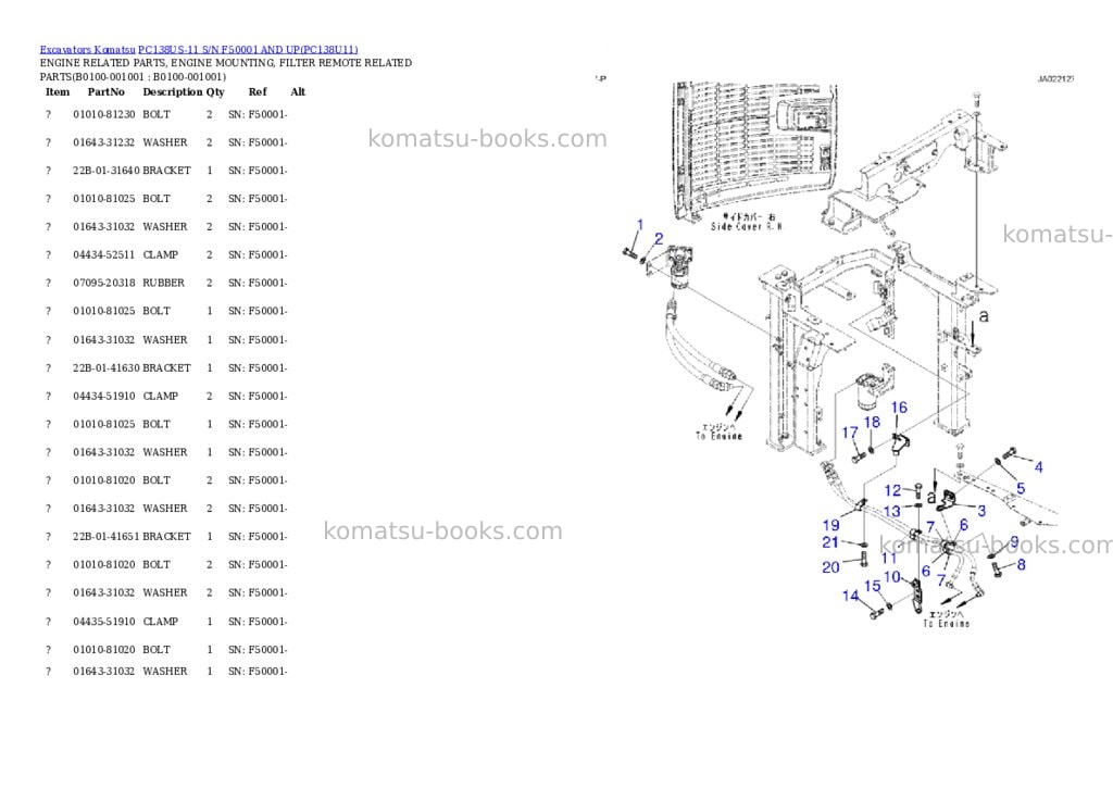 Komatsu PC138US-11 S/N F50001 AND UP Parts catalog cover Komatsu PC138US-11 S/N F50001 AND UP Parts catalog cover