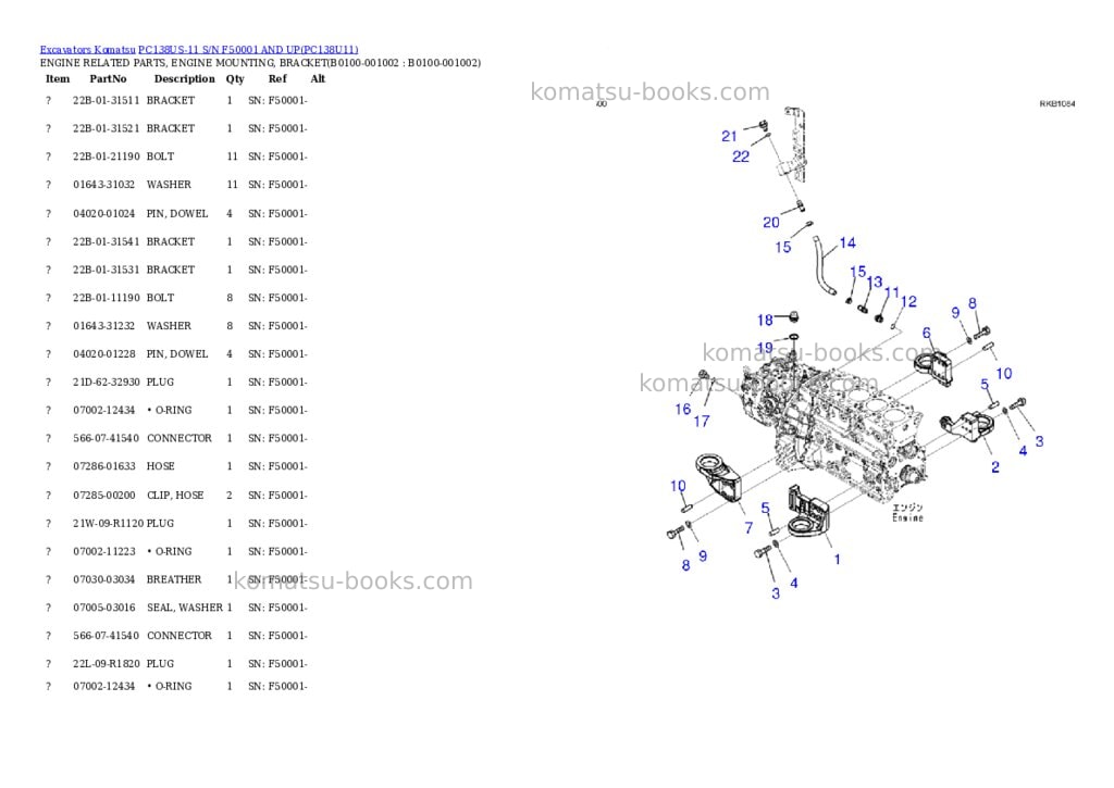 Komatsu PC138US-11 S/N F50001 AND UP Parts catalog cover Page 2 Komatsu PC138US-11 S/N F50001 AND UP Parts catalog cover Page 2