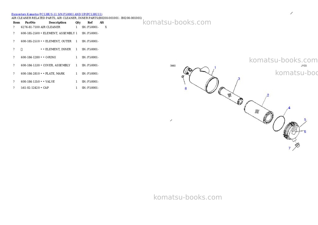 Komatsu PC138US-11 S/N F50001 AND UP Parts catalog cover Page 4 Komatsu PC138US-11 S/N F50001 AND UP Parts catalog cover Page 4