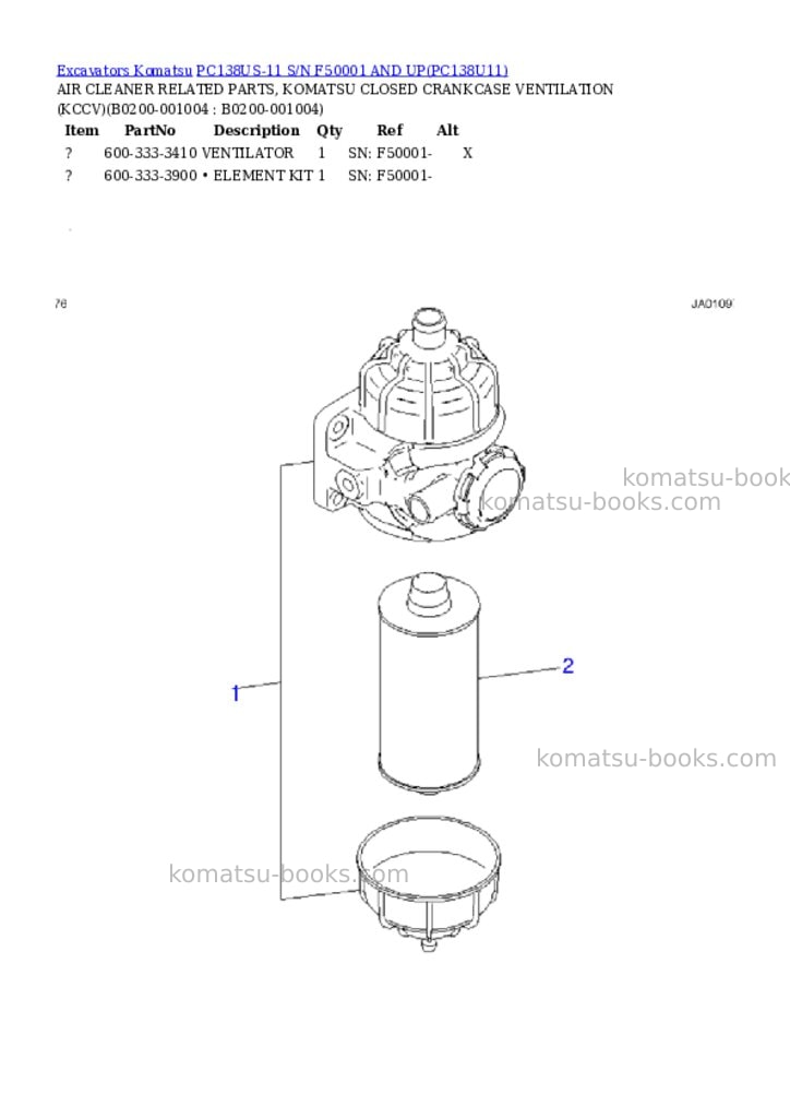 Komatsu PC138US-11 S/N F50001 AND UP Parts catalog cover Page 7 Komatsu PC138US-11 S/N F50001 AND UP Parts catalog cover Page 7