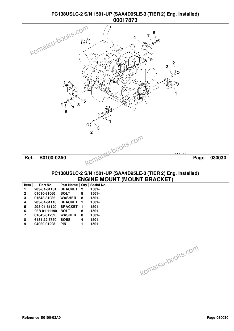 Komatsu pc138uslc-2 s/n 1501-up saa4d95le-3 tier 2 eng. installed Parts catalog cover Page 5