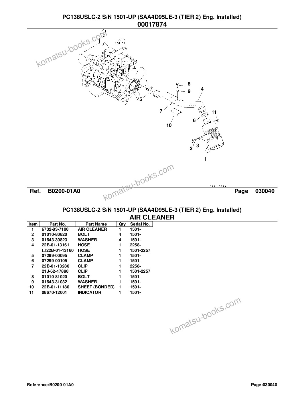 Komatsu pc138uslc-2 s/n 1501-up saa4d95le-3 tier 2 eng. installed Parts catalog cover Page 6