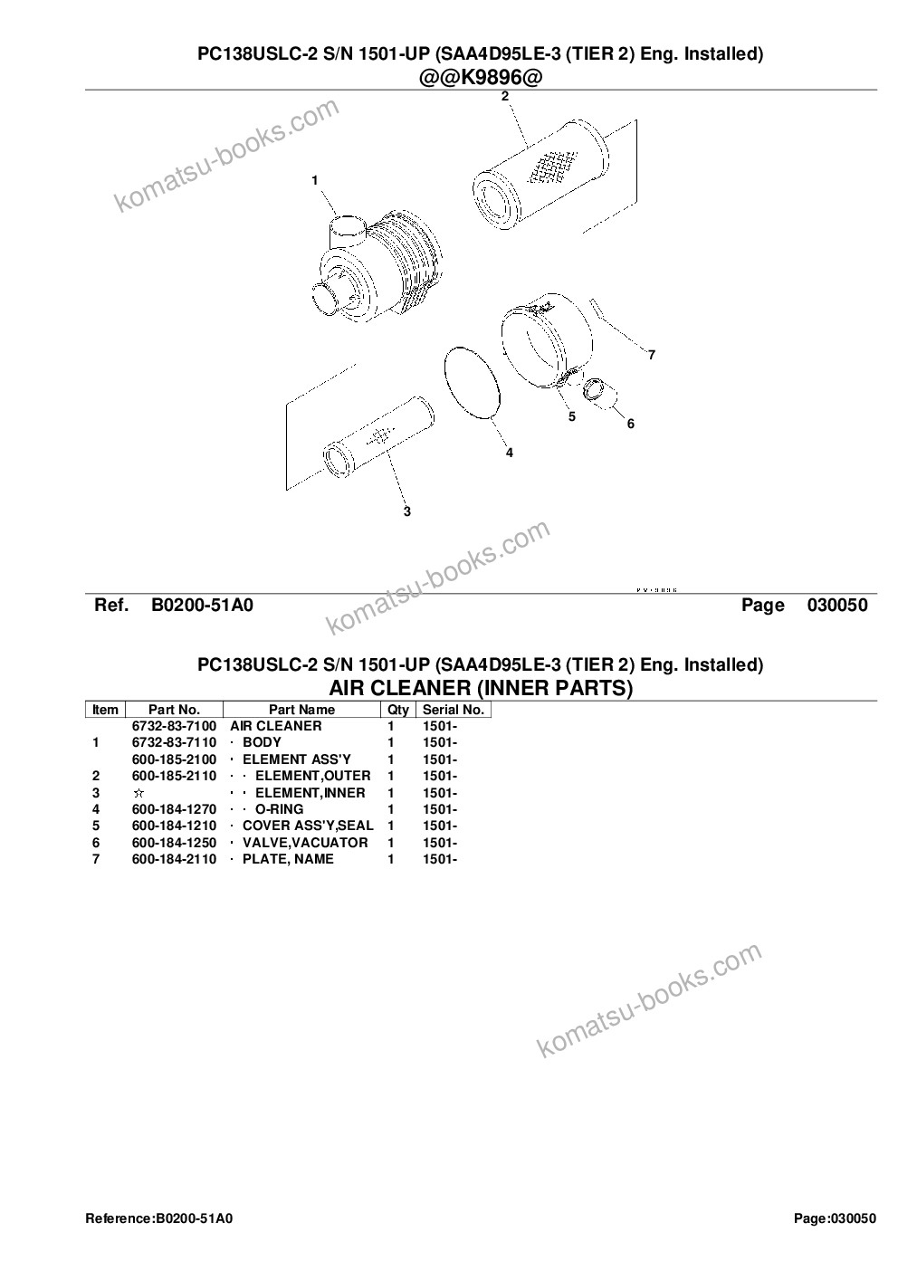 Komatsu pc138uslc-2 s/n 1501-up saa4d95le-3 tier 2 eng. installed Parts catalog cover Page 7