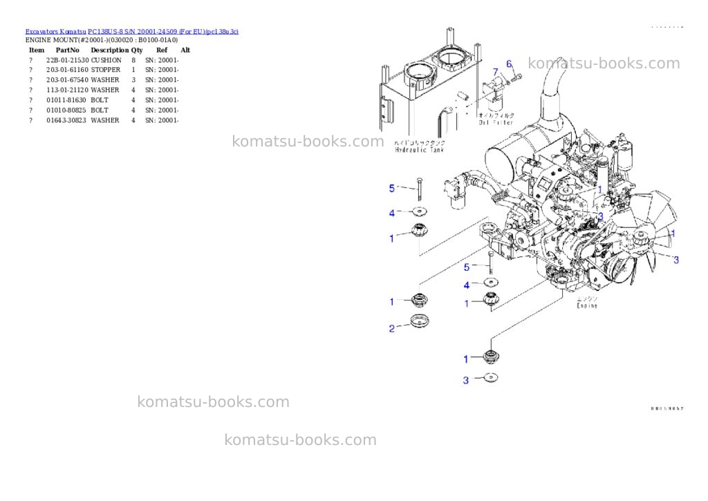 Komatsu PC138US-8 S/N 20001-24509 (For EU) Parts catalog cover