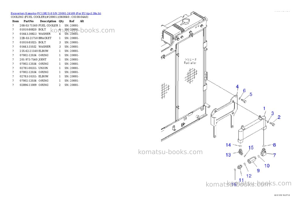 Komatsu PC138US-8 S/N 20001-24509 (For EU) Parts catalog cover Page 7