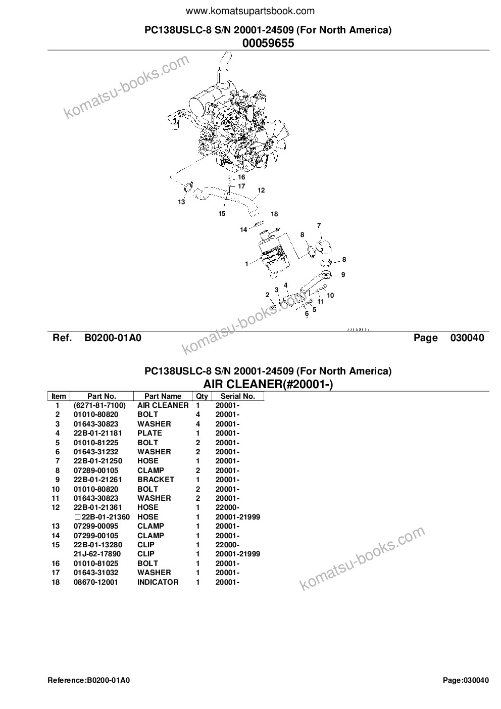 Komatsu pc138uslc-8 s/n 20001-24509 for north america Parts catalog cover Page 6