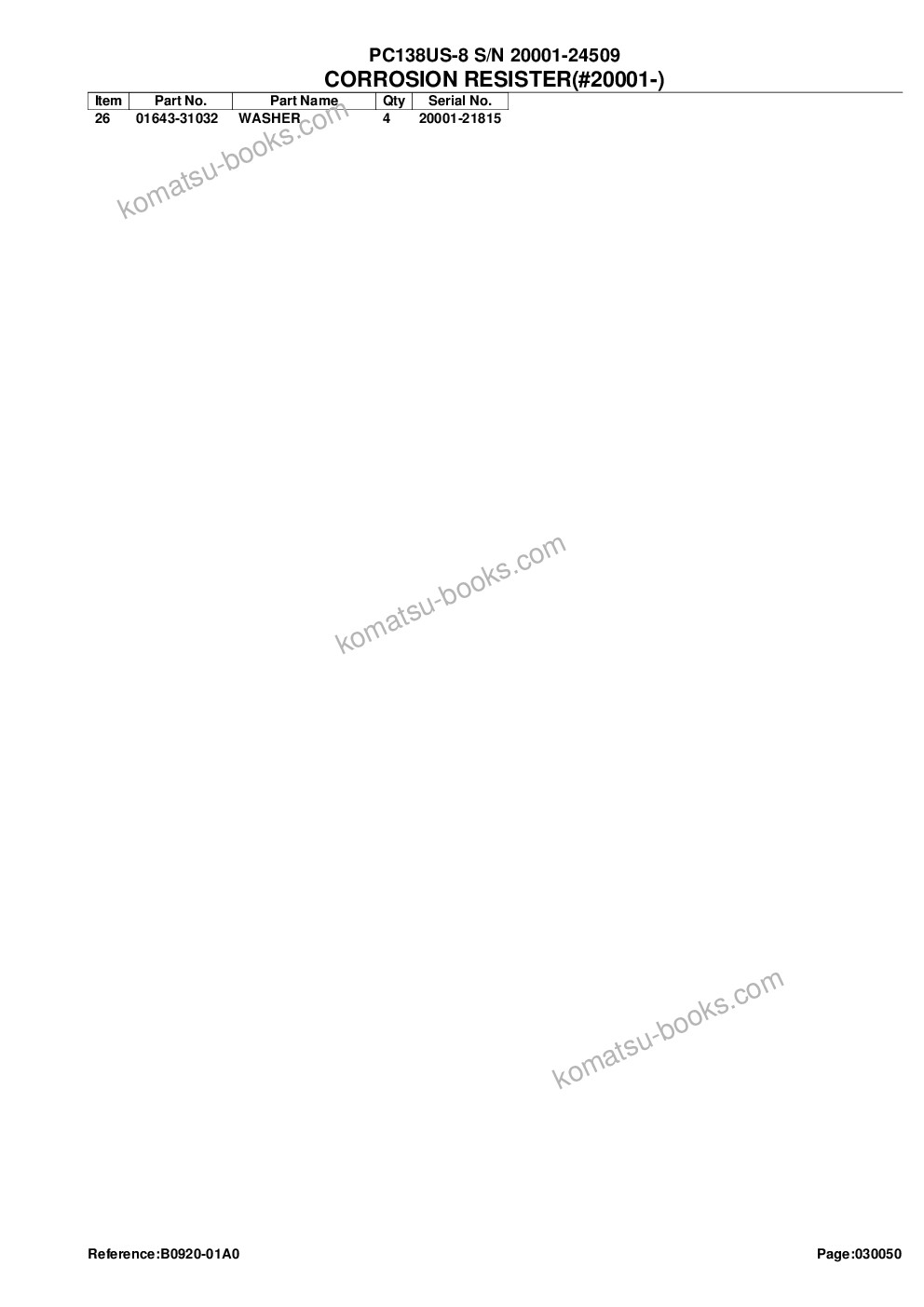 Komatsu pc138us-8 s/n 20001-24509 for eu Parts catalog cover Page 8
