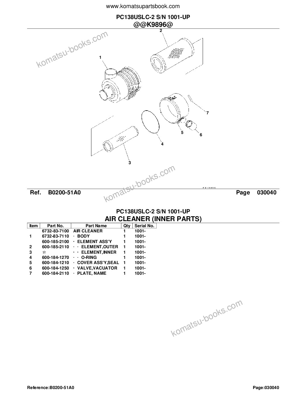 Komatsu pc138uslc-2 s/n 1001-up Parts catalog cover Page 6