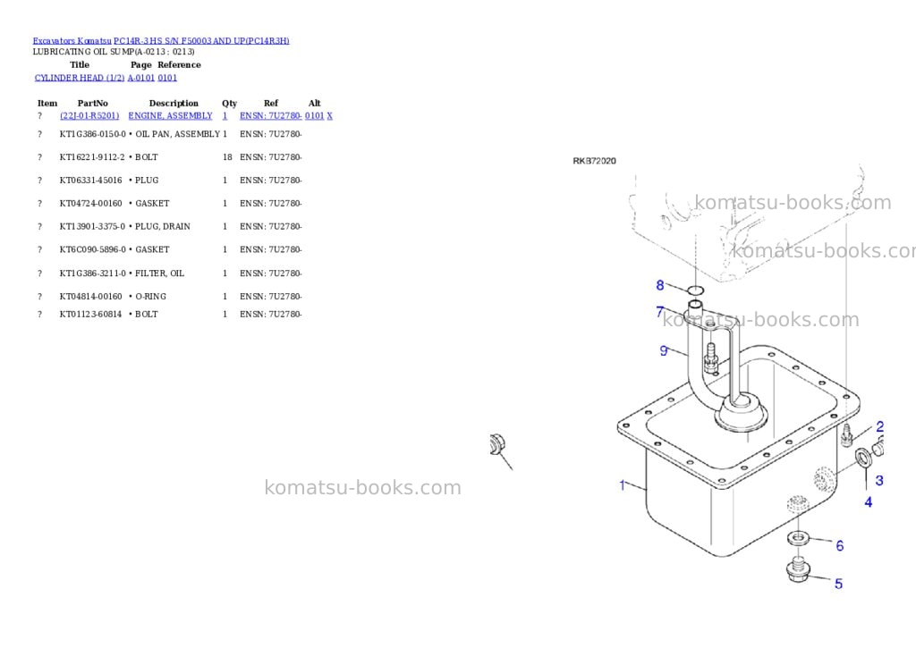 Komatsu pc14r-3 hs s/n f50003 and up Parts catalog cover Page 10