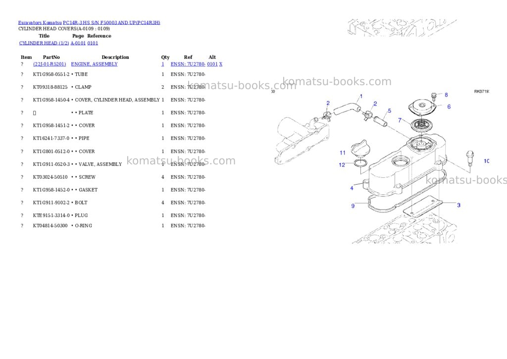 Komatsu pc14r-3 hs s/n f50003 and up Parts catalog cover Page 2