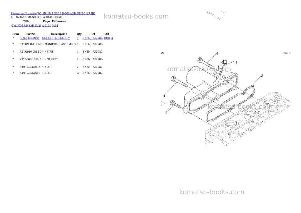 Komatsu pc14r-3 hs s/n f50003 and up Parts catalog cover Page 3