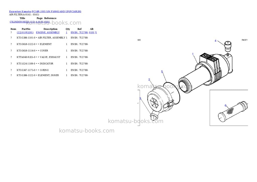 Komatsu pc14r-3 hs s/n f50003 and up Parts catalog cover Page 4