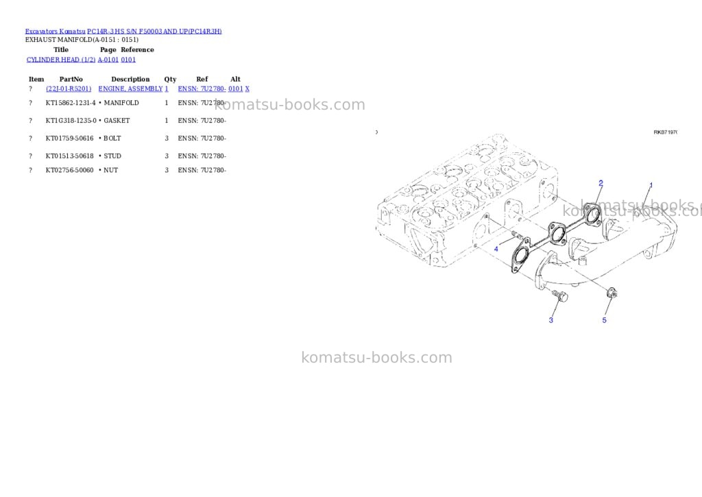 Komatsu pc14r-3 hs s/n f50003 and up Parts catalog cover Page 5