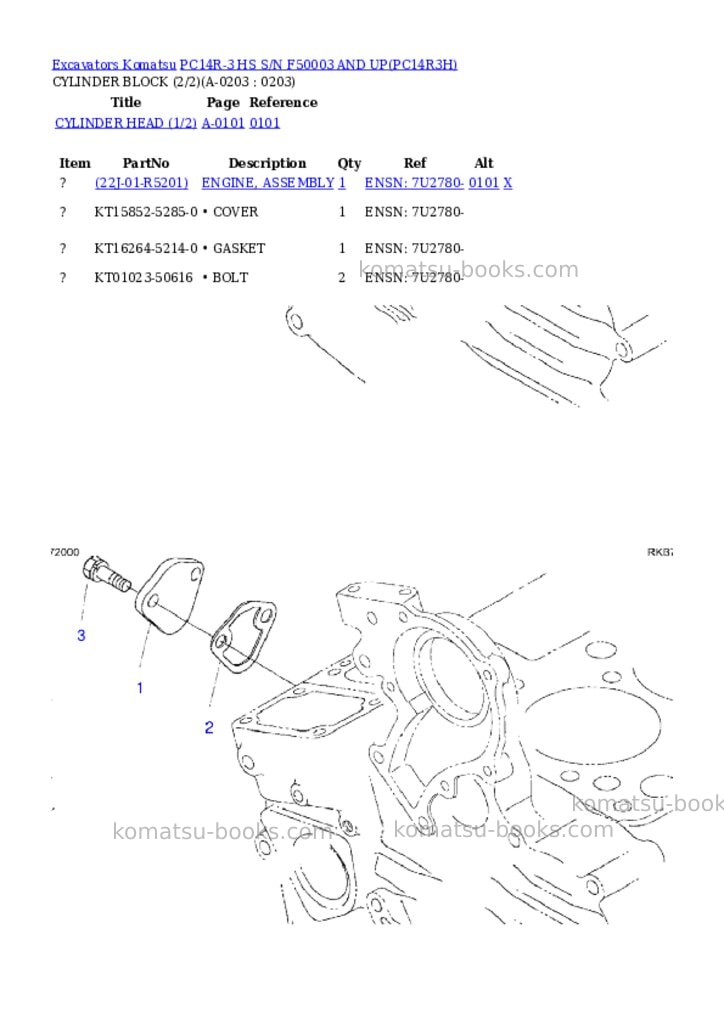 Komatsu pc14r-3 hs s/n f50003 and up Parts catalog cover Page 8