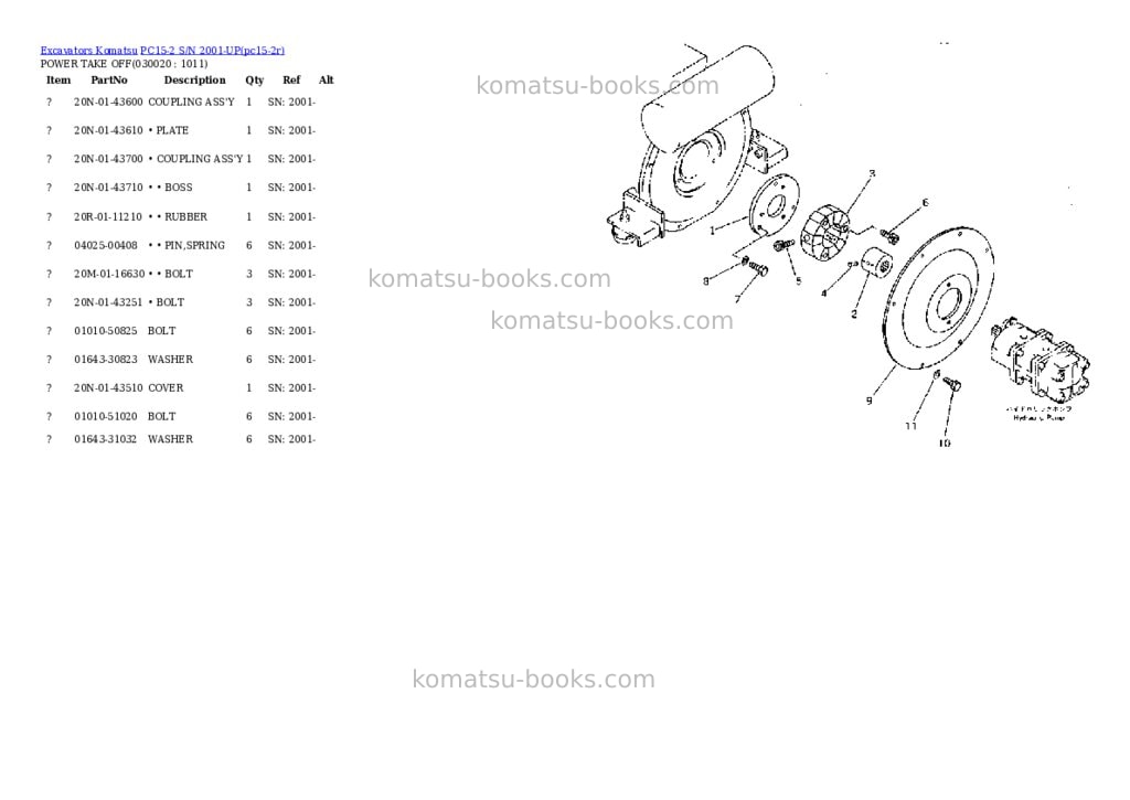 Komatsu pc15-2 s/n 2001-up 6-way control Parts catalog cover