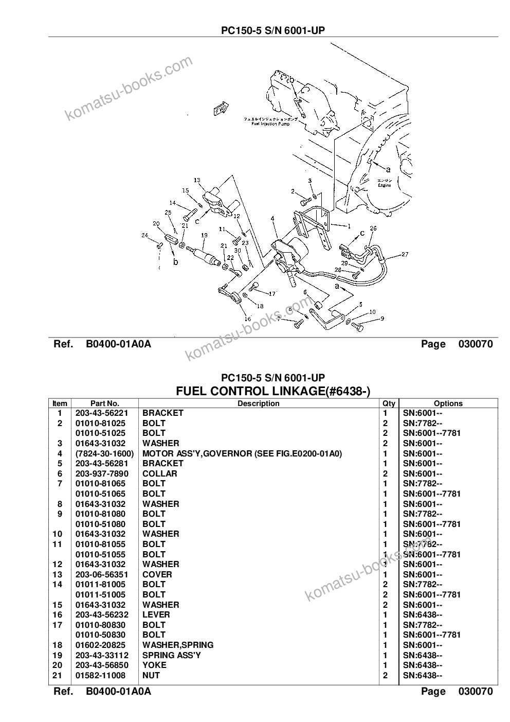 Komatsu PC150-5 S/N 6001-UP Parts catalog cover Page 10
