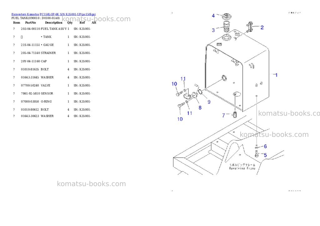 Komatsu pc150lgp-6k s/n k35001-up Parts catalog cover Page 7 Komatsu pc150lgp-6k s/n k35001-up Parts catalog cover Page 7