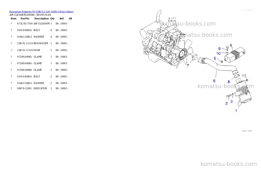 Komatsu pc158us-2 s/n 10001-up Parts catalog cover Page 3 Komatsu pc158us-2 s/n 10001-up Parts catalog cover Page 3
