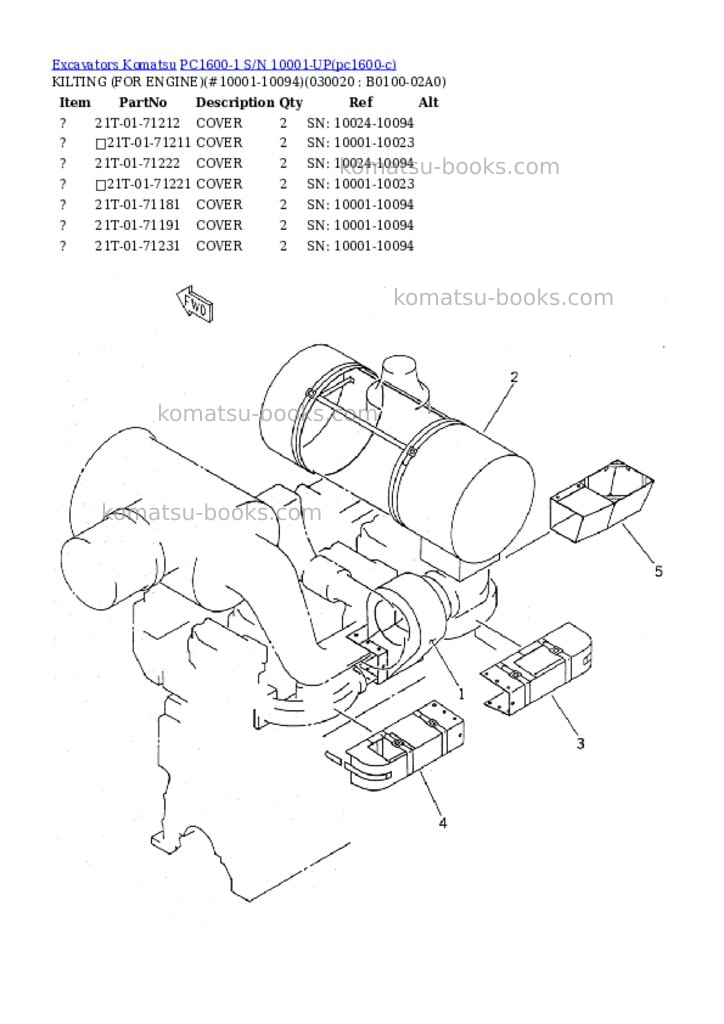 Komatsu PC1600-1 S/N 10001-UP Parts catalog cover Komatsu PC1600-1 S/N 10001-UP Parts catalog cover