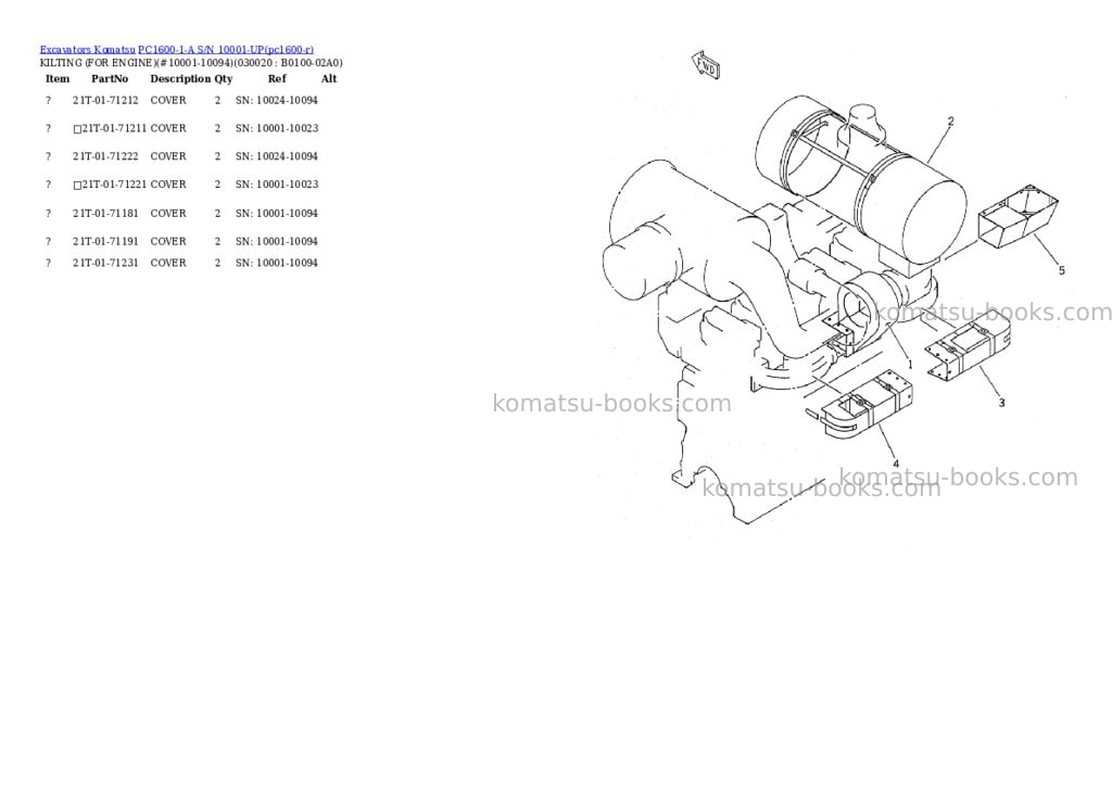 Komatsu pc1600-1-a s/n 10001-up Parts catalog cover Komatsu pc1600-1-a s/n 10001-up Parts catalog cover