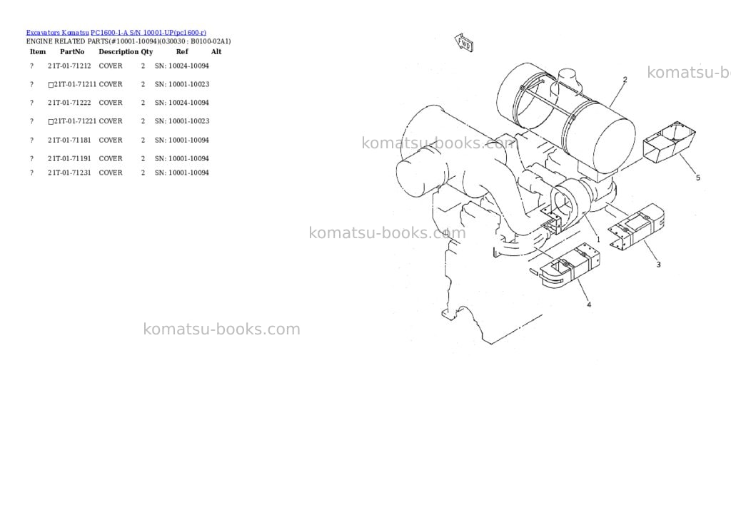Komatsu pc1600-1-a s/n 10001-up Parts catalog cover Page 2 Komatsu pc1600-1-a s/n 10001-up Parts catalog cover Page 2