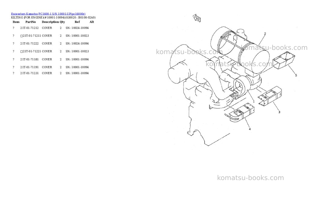 Komatsu pc1600-1 s/n 10001-up Parts catalog cover Komatsu pc1600-1 s/n 10001-up Parts catalog cover