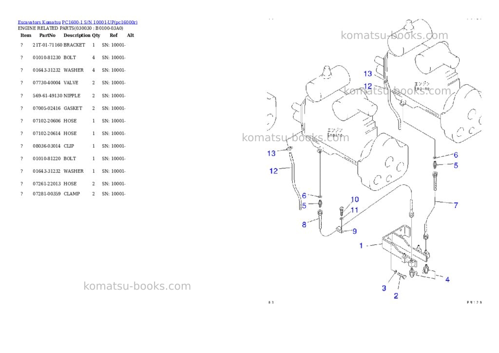 Komatsu pc1600-1 s/n 10001-up Parts catalog cover Page 2 Komatsu pc1600-1 s/n 10001-up Parts catalog cover Page 2