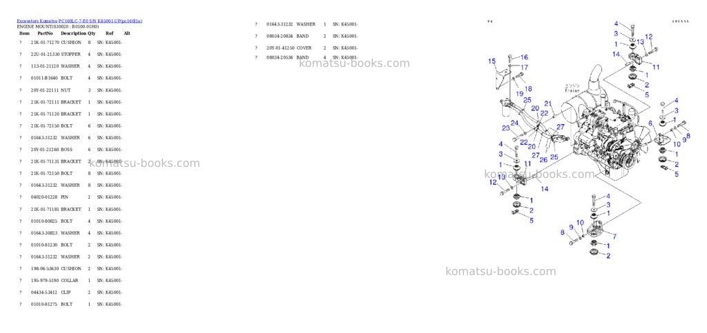 Komatsu pc160lc-7-e0 s/n k45001-up Parts catalog cover Komatsu pc160lc-7-e0 s/n k45001-up Parts catalog cover