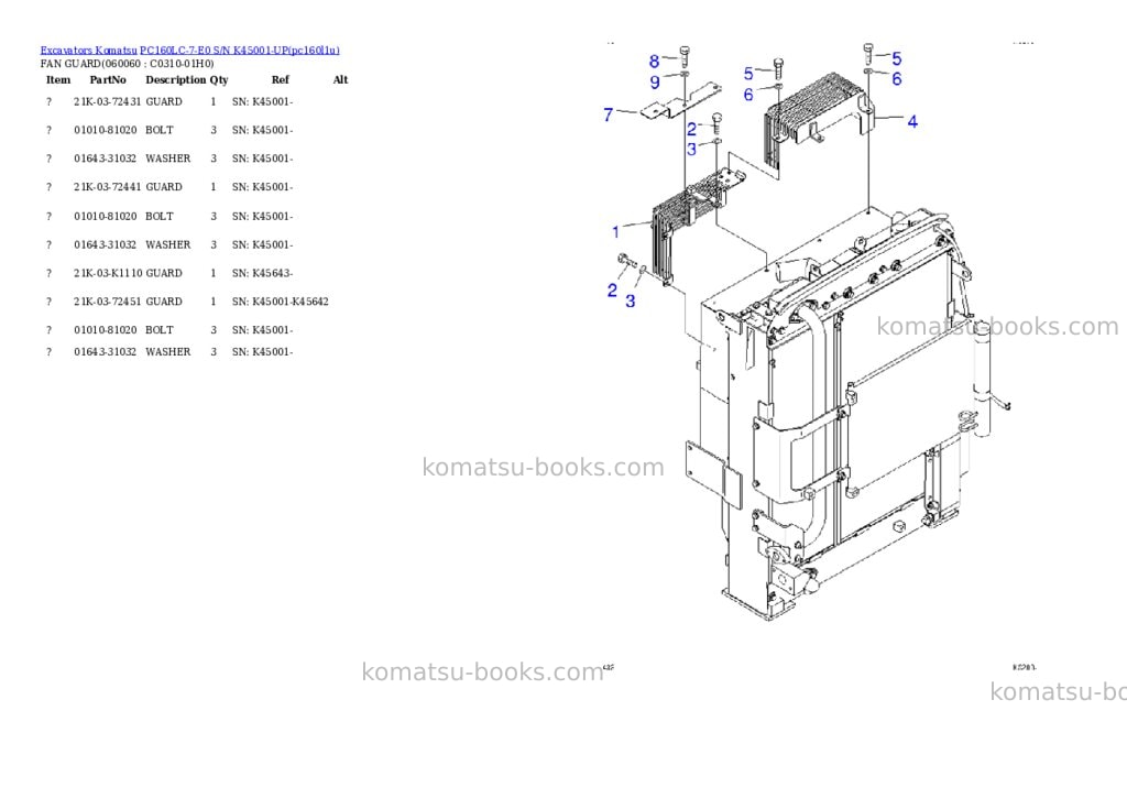 Komatsu pc160lc-7-e0 s/n k45001-up Parts catalog cover Page 8 Komatsu pc160lc-7-e0 s/n k45001-up Parts catalog cover Page 8