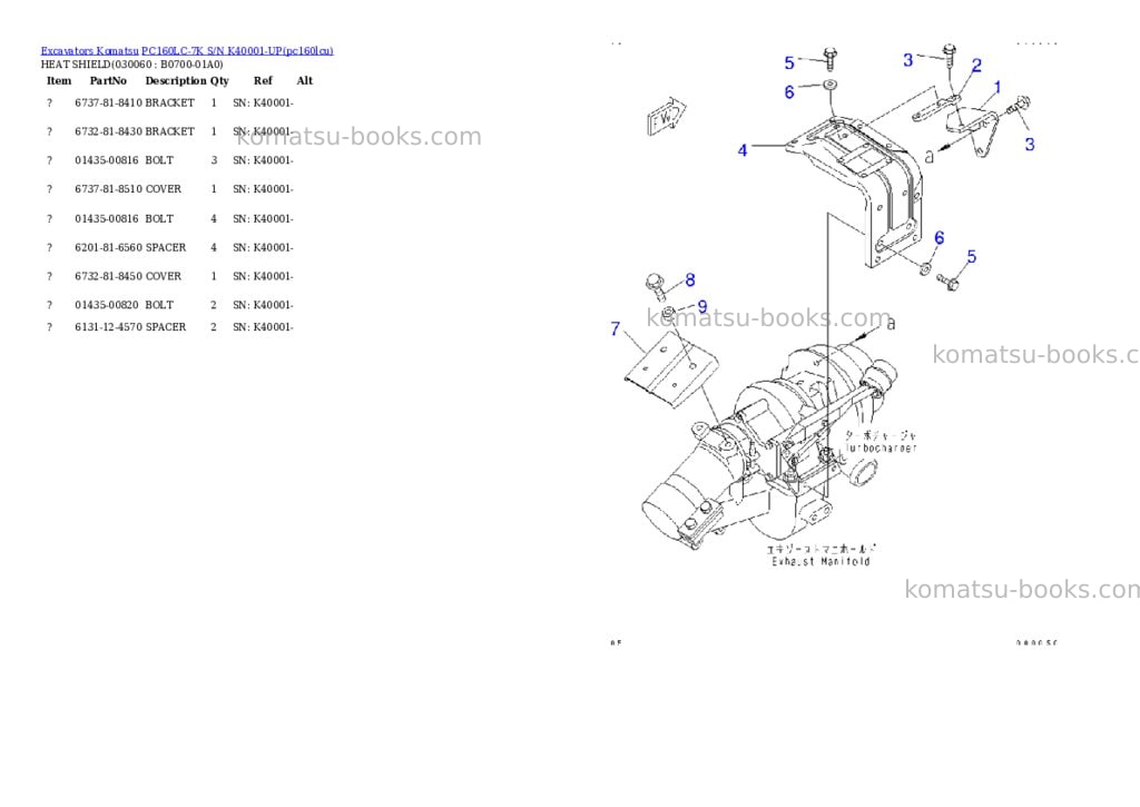 Komatsu pc160lc-7k s/n k40001-up Parts catalog cover Page 5 Komatsu pc160lc-7k s/n k40001-up Parts catalog cover Page 5
