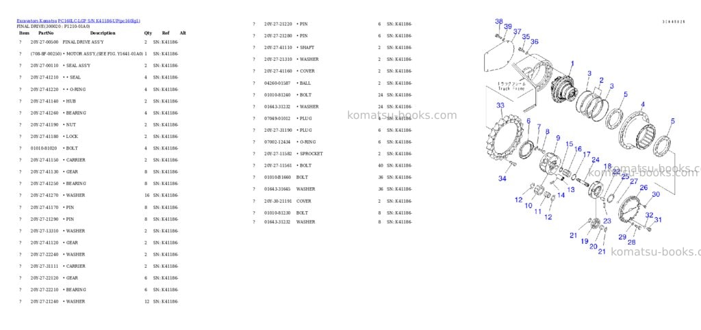 Komatsu pc160lc-lgp s/n k41186-up Parts catalog cover