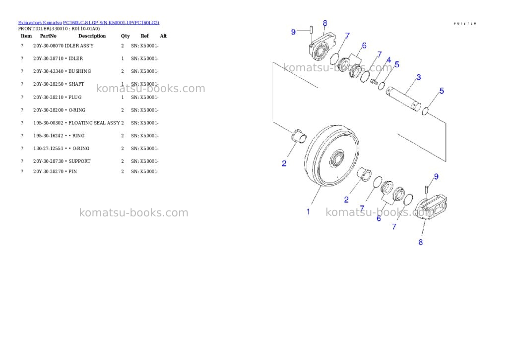Komatsu pc160lc-8 lgp s/n k50001-up Parts catalog cover Page 3 Komatsu pc160lc-8 lgp s/n k50001-up Parts catalog cover Page 3
