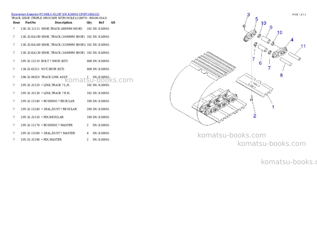 Komatsu pc160lc-8 lgp s/n k50001-up Parts catalog cover Page 7 Komatsu pc160lc-8 lgp s/n k50001-up Parts catalog cover Page 7
