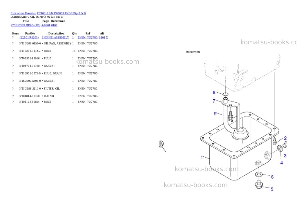 Komatsu PC16R-3 S/N F60003 AND UP Parts catalog cover Page 10