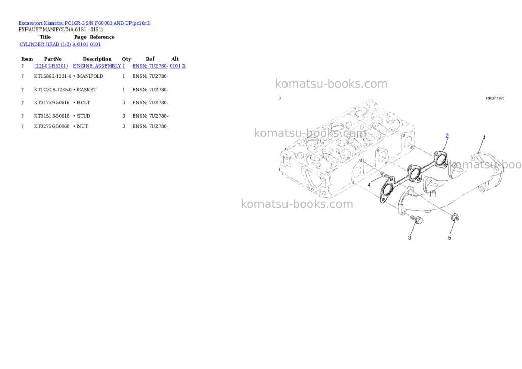 Komatsu PC16R-3 S/N F60003 AND UP Parts catalog cover Page 5