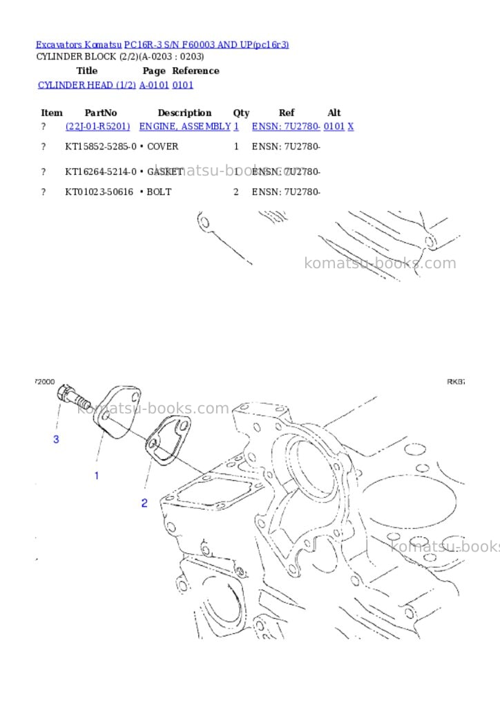 Komatsu PC16R-3 S/N F60003 AND UP Parts catalog cover Page 8