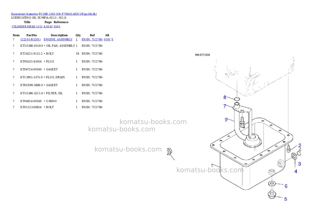 Komatsu PC16R-3 HS S/N F70003 AND UP Parts catalog cover Page 10