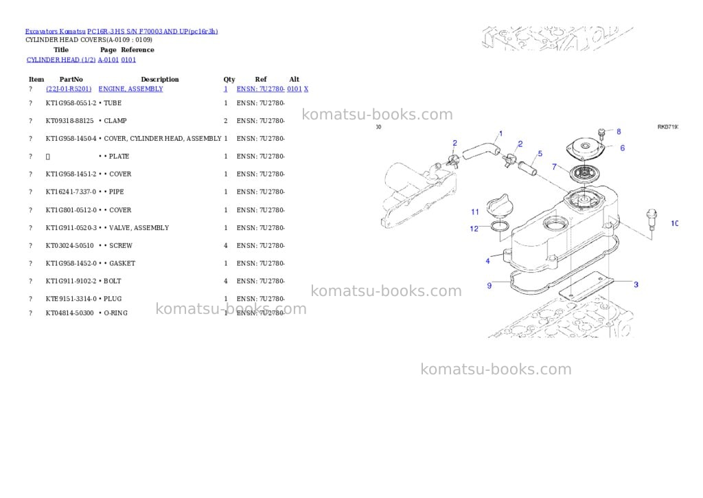 Komatsu PC16R-3 HS S/N F70003 AND UP Parts catalog cover Page 2