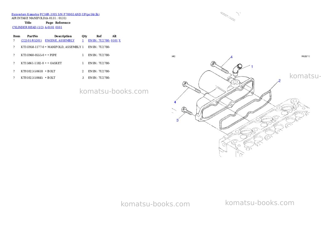 Komatsu PC16R-3 HS S/N F70003 AND UP Parts catalog cover Page 3