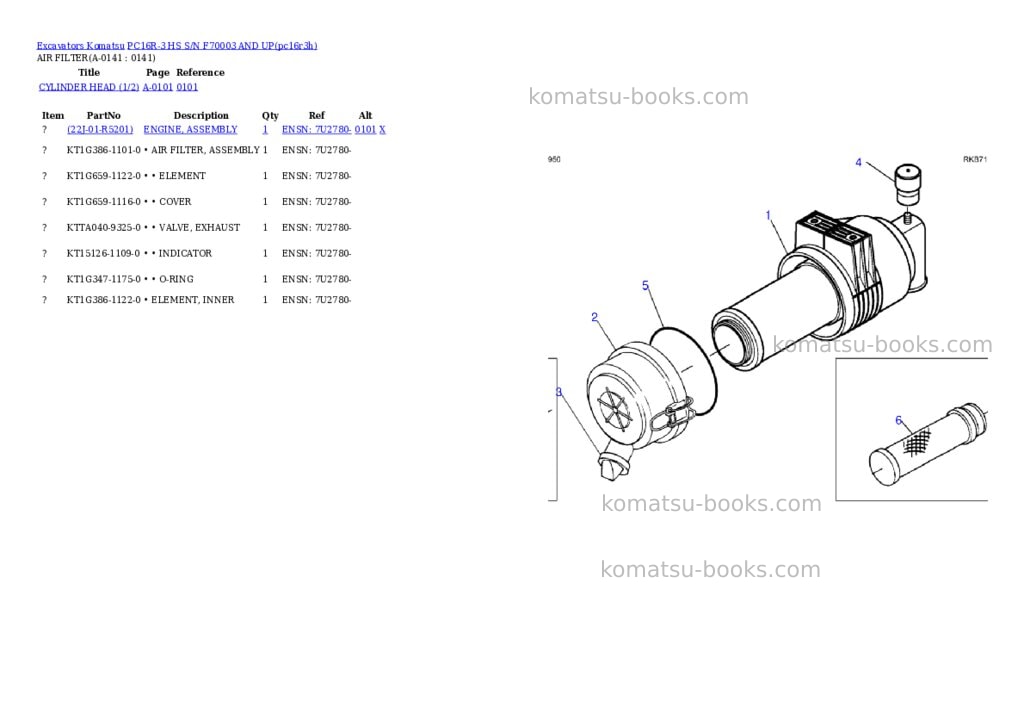 Komatsu PC16R-3 HS S/N F70003 AND UP Parts catalog cover Page 4